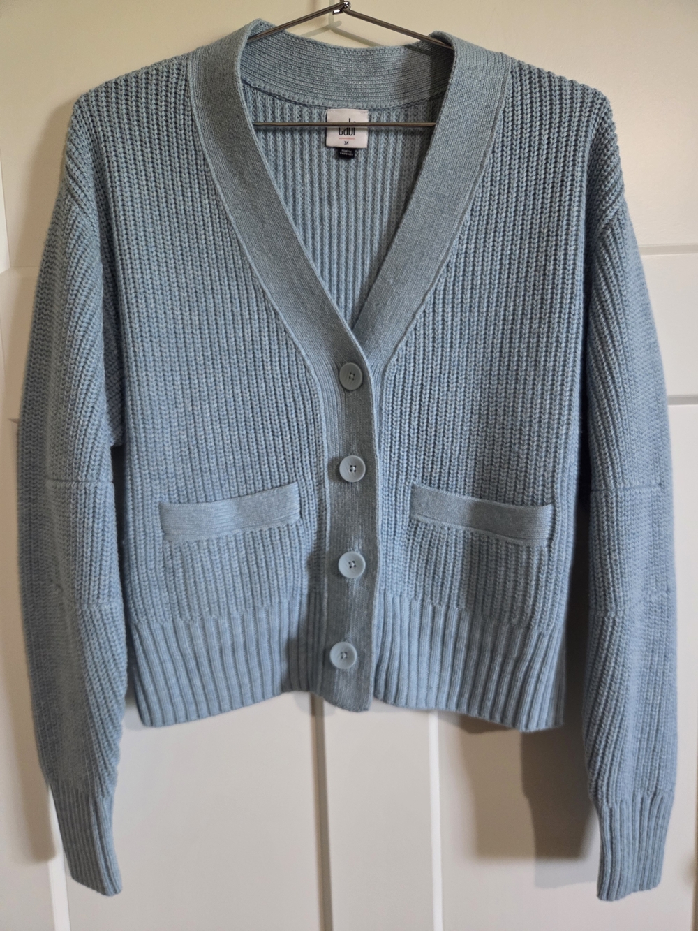 CAbi Light Blue Button-Front Ribbed Cardigan